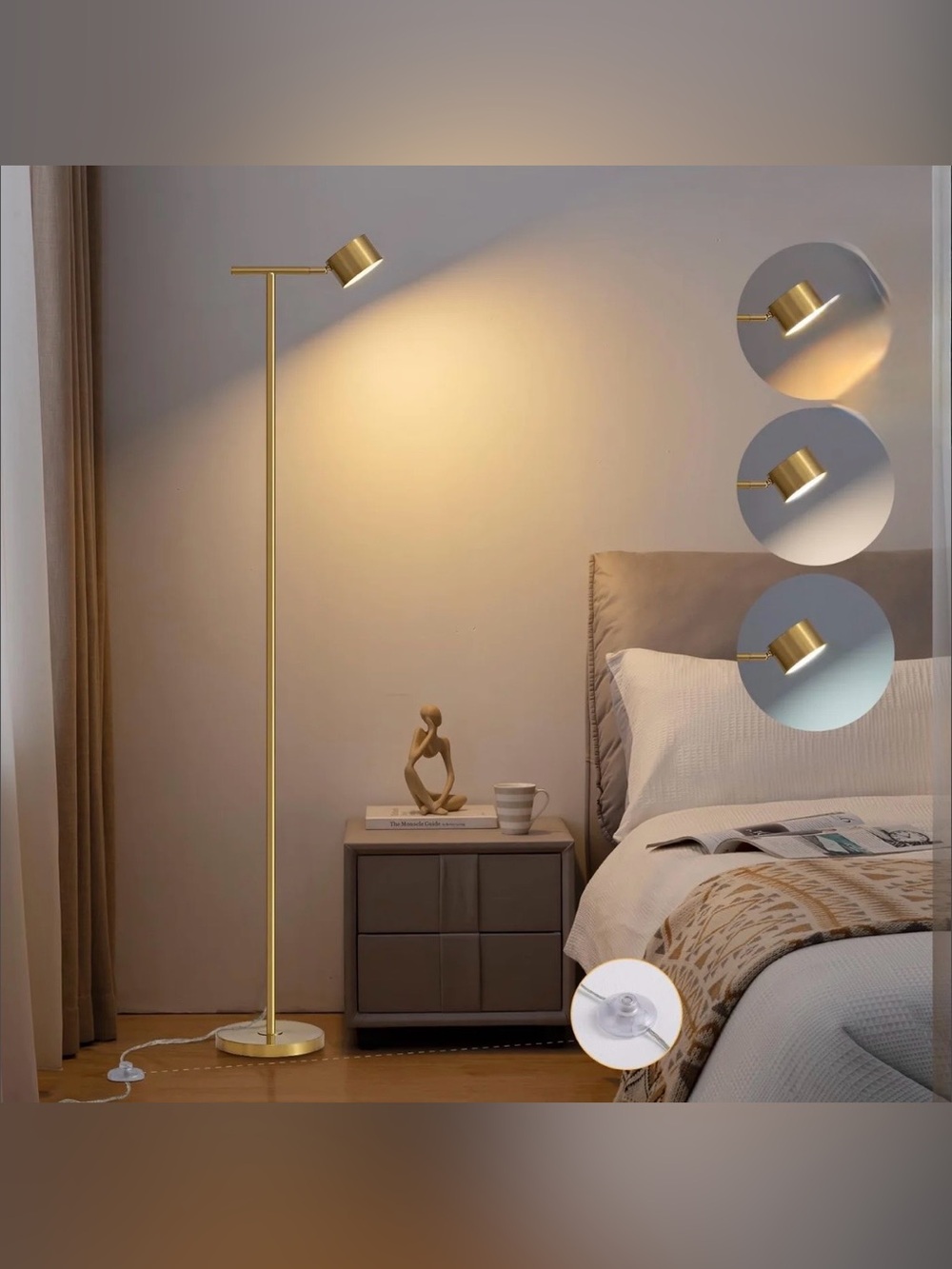 Modern Gold Floor Reading Lamp - Sleek Adjustable Home Lighting